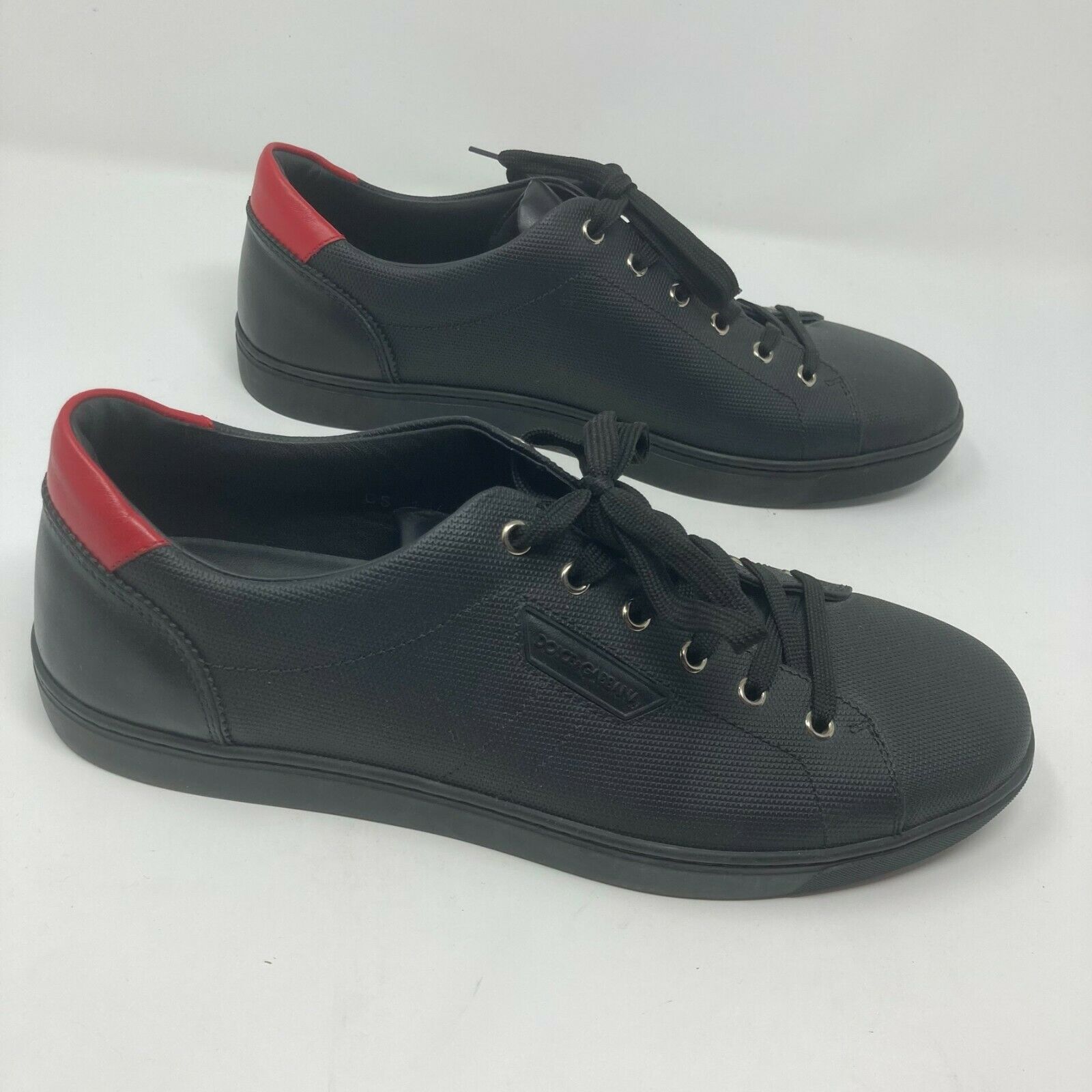 Dolce & Gabbana Classic Low Top Sneaker Shoes Black Red CS 1362 Size US 10