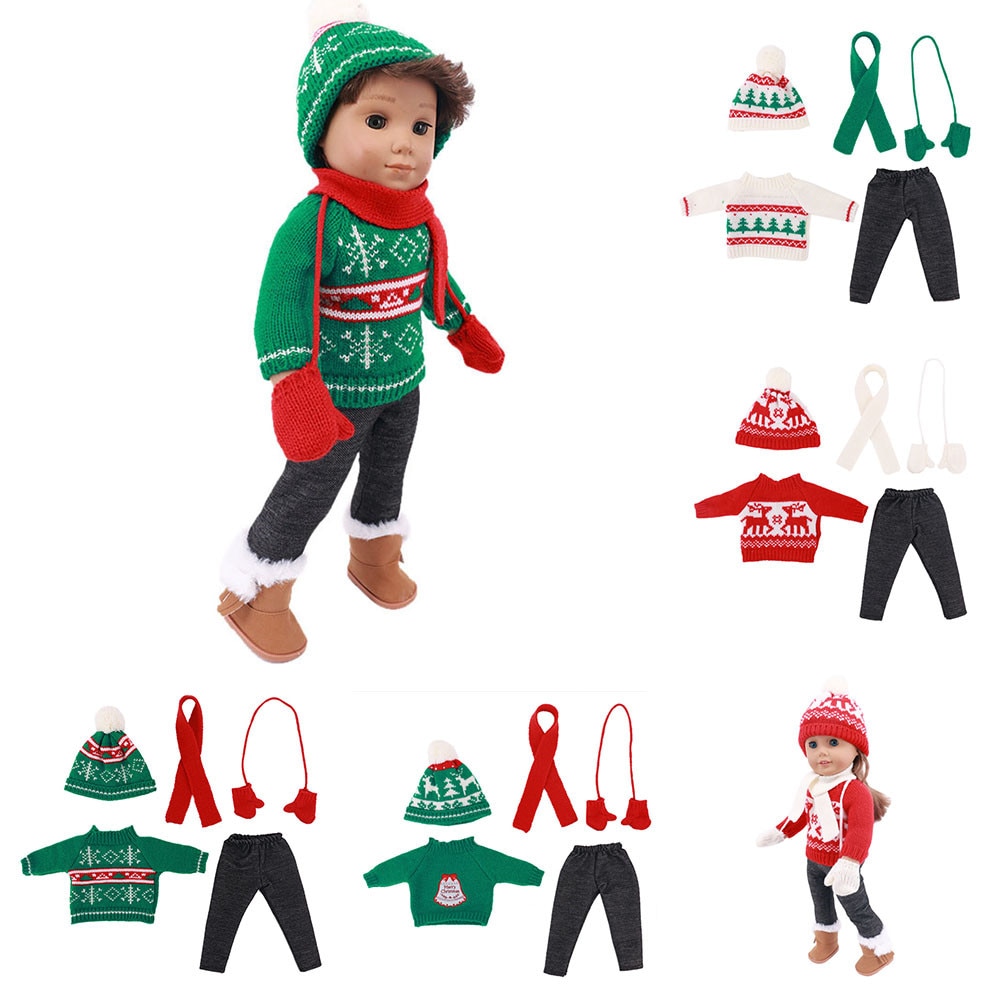 Doll Clothes Shoes 1 Sets Dress Christmas Sweater Suit for 18 Inch American&43CM Reborn Baby New Born Doll Girl's Toy DIY