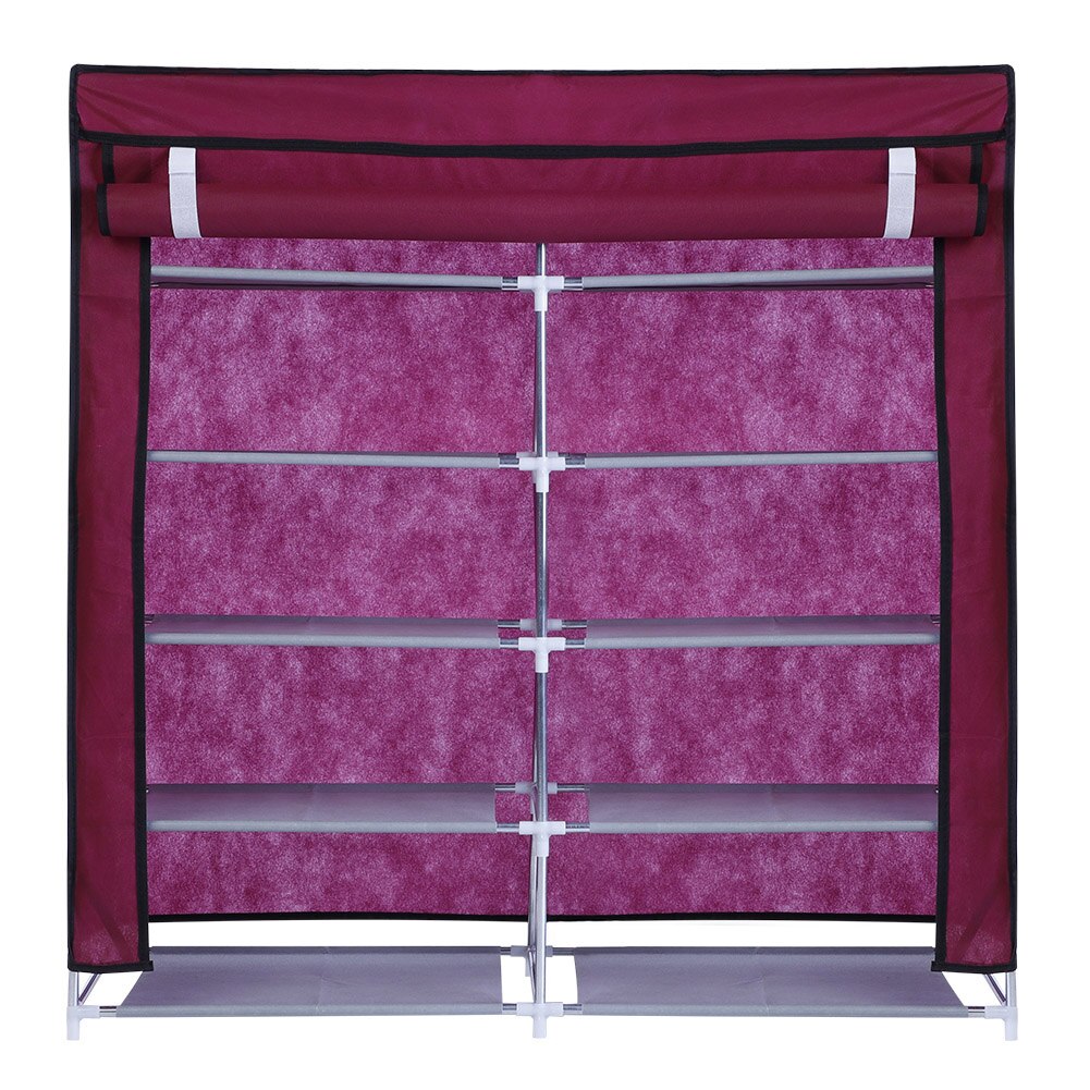 Double Side Shoe Rack with Dustproof Cover Closet Shoe Storage Cabinet Organizer Wine Red