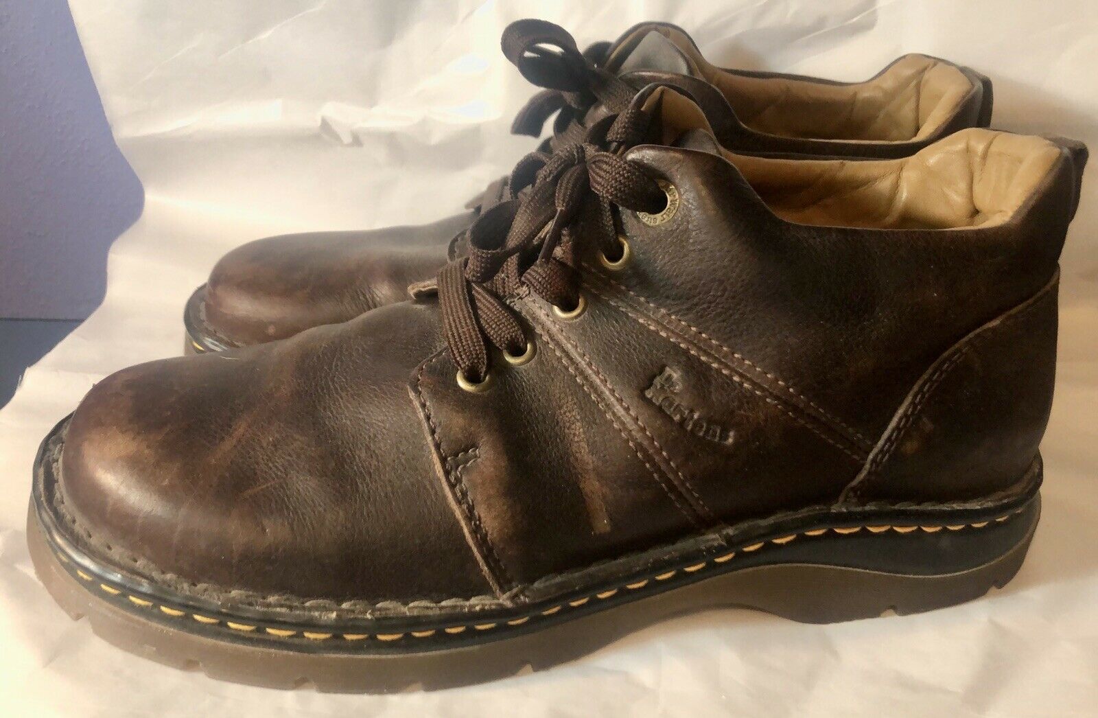 Dr Doc Marten Men’s 5 Eye Brown Leather Shoes Oxford Low Boot 10M Distressed