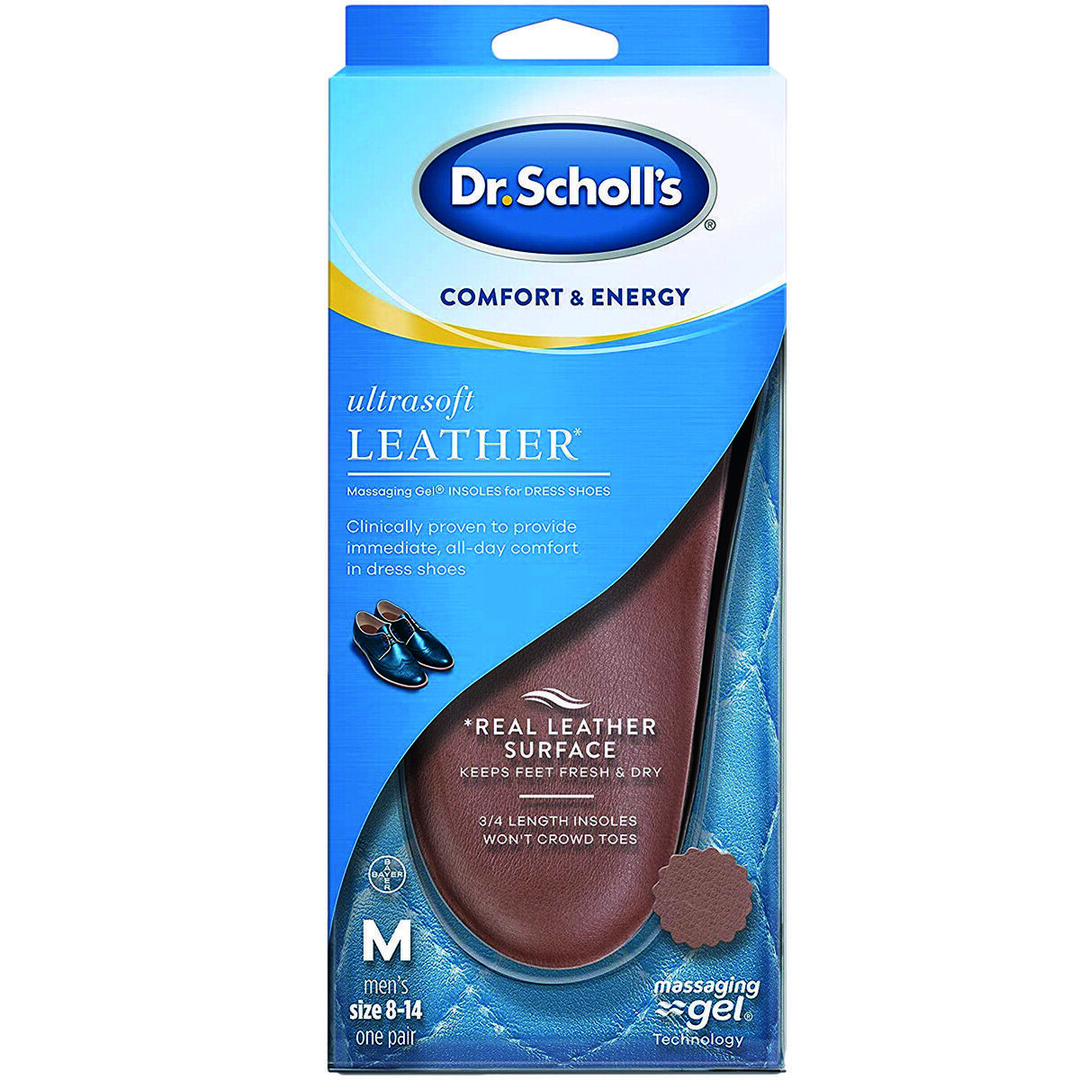 Dr. Scholl's Men’s Ultrasoft Leather Insoles Shoe Inserts For Dress Shoes