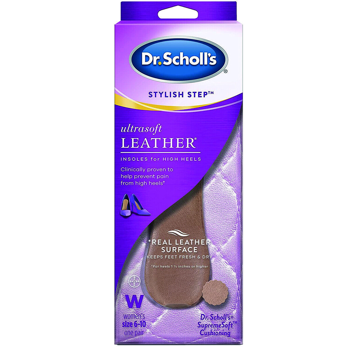 Dr. Scholl's Women’s Stylish Step Leather Insoles For High Heels, Shoe Inserts