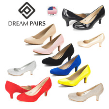 DREAM PAIRS Women Low Heel Stilettos Round Toe Slip On Pump Dress Shoes