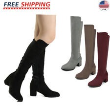 DREAM PAIRS Women's Suede Stretch Knee High Boots Heel Chunky Shoes Size US