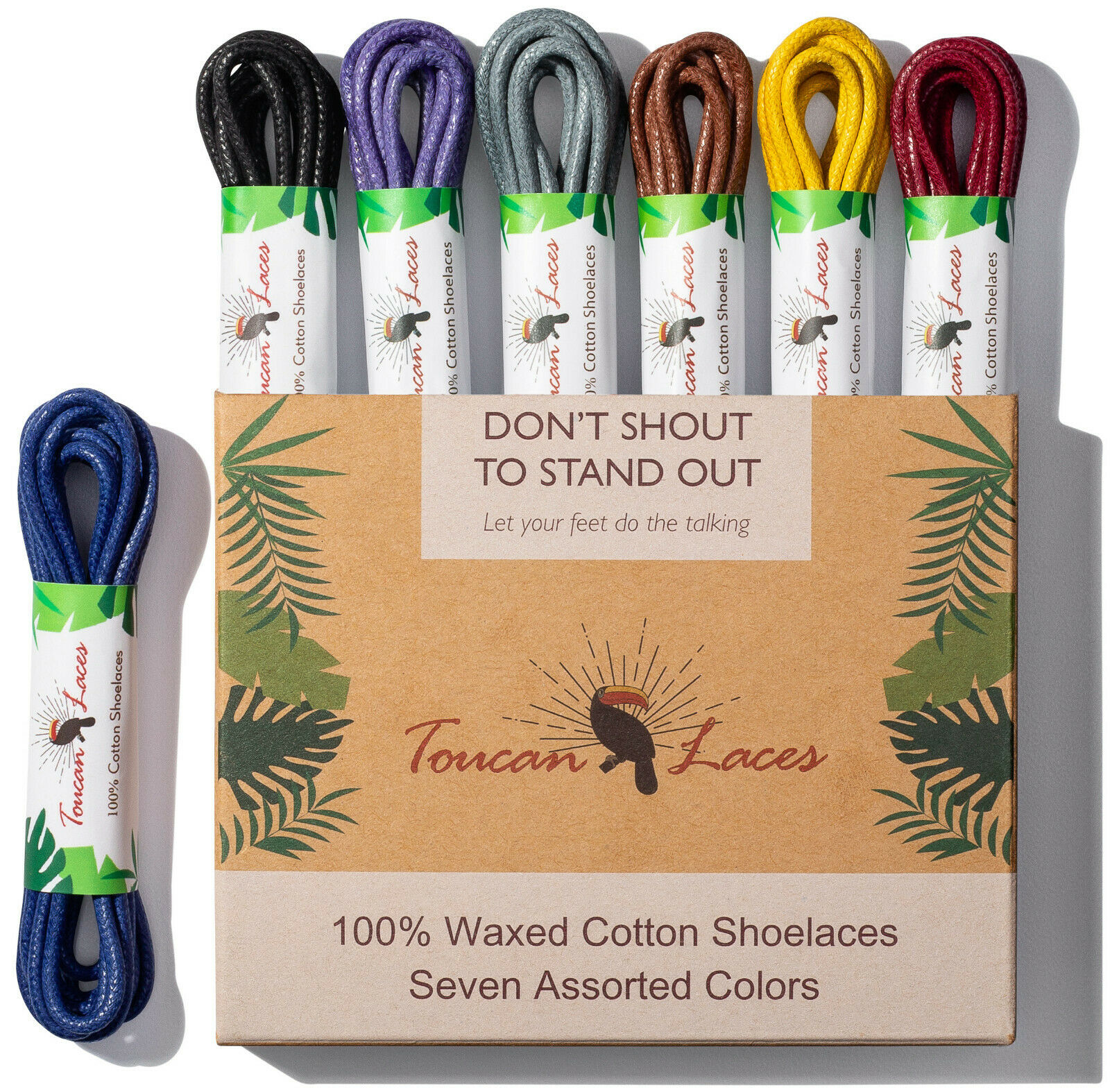 Dress Shoe Laces Waxed - 7 Colorful Pairs of Round 100% Premium Cotton Shoelace