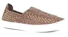 Easy On Stylish Sneakers Slip On Bronze Brown Woven PVC Street Chic Womens Shoes