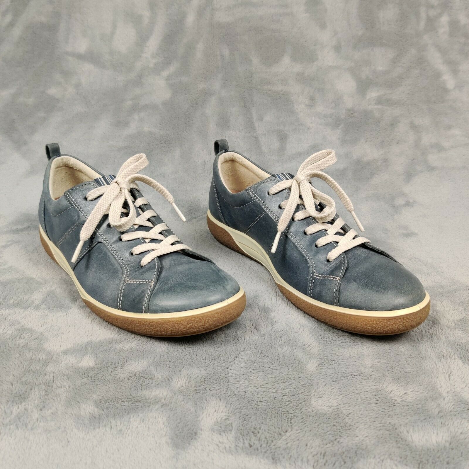 Ecco Logo Shoes Women Sz US 9.5 Blue Leather Lace Up Casual Sneakers