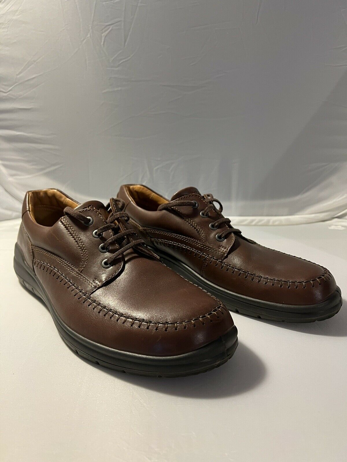 Ecco Men's Brown Leather Moc-Toe Lace-Up Casual Shoes Size EUR 47 US 12.5 -13