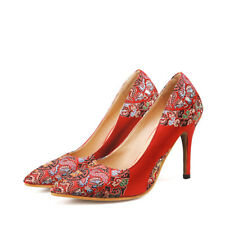 Elegant Women Satin Embroidery Pointed Toe Stiletto High Heels Wedding Shoes