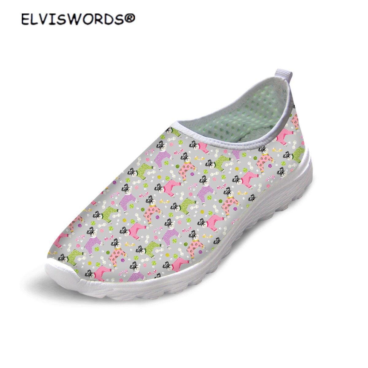 ELVISWORDS Lovely Dog Design Casual Non-slip Sneakers for Women Stylish Ladies Breathable Walking Shoes Slip on Woman's Loafers