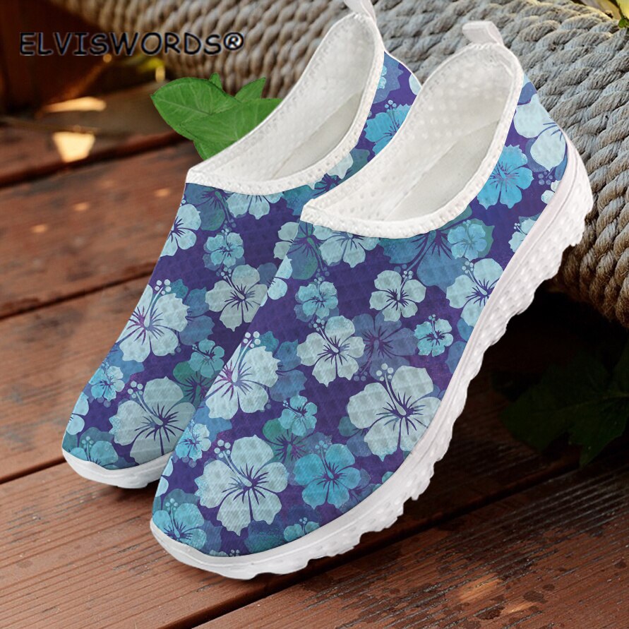 ELVISWORDS Stylish Colorful Frangipani Pattern Comfortable Ladies Sneakers Casual Slip on Walking Shoes Flats Shoes for Women