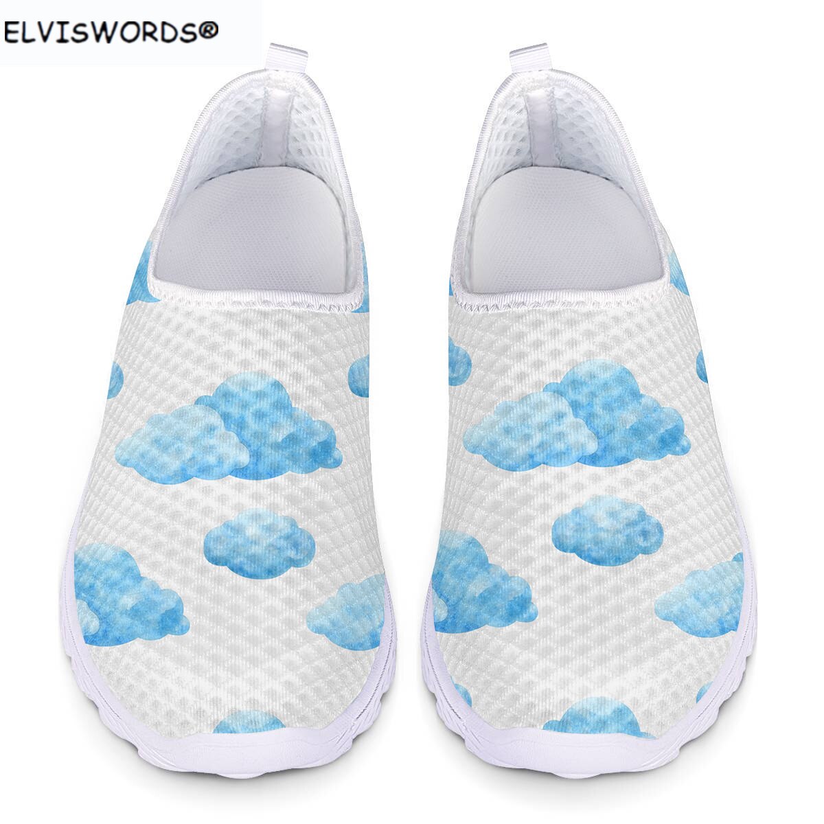 ELVISWORDS Women Casual Mesh Sneakers Cloud Pattern Comfortable Ladies Walking Shoes Breathable Autumn Slip On Beach Loafers