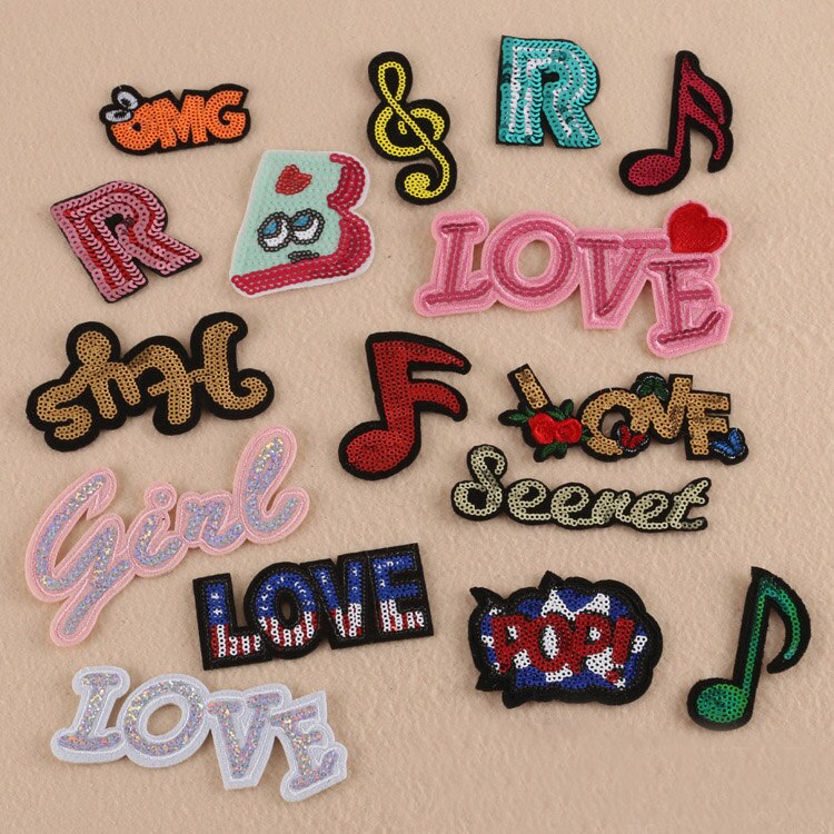Embroidery letters patch of iron on clothing Shoes & hat patch cartoon notes sticker embroidered patches for jeans DIY applique