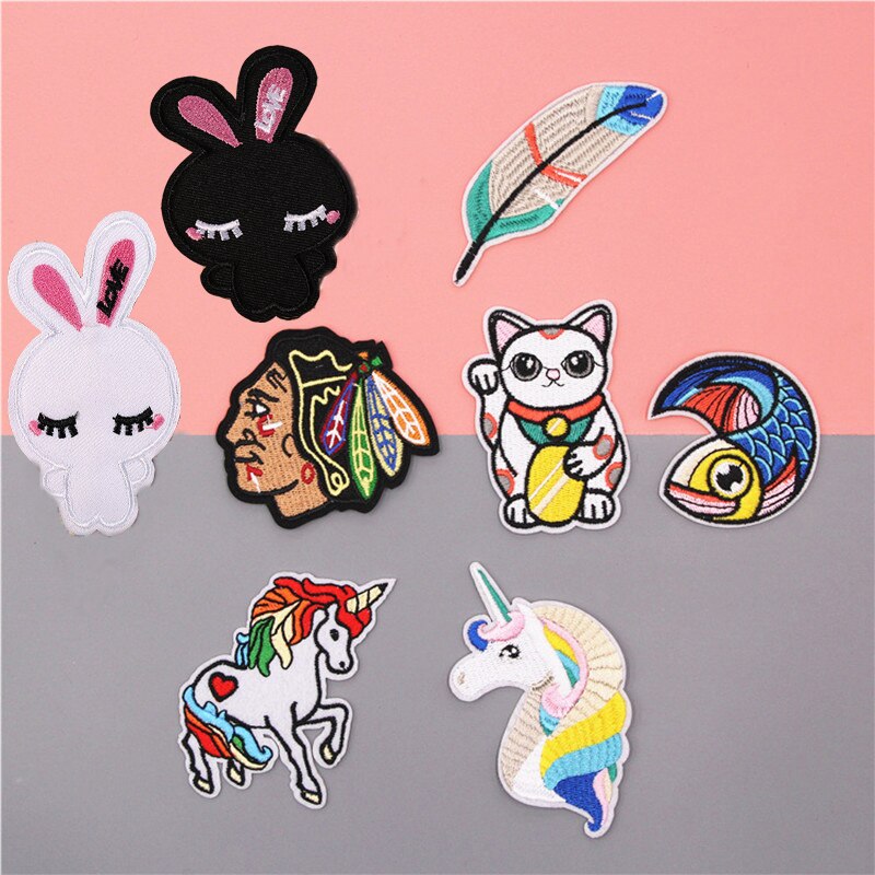 Embroidery unicorn patch of iron on clothing Shoes & hat patch cartoon leave sticker embroidered patches for jeans DIY applique
