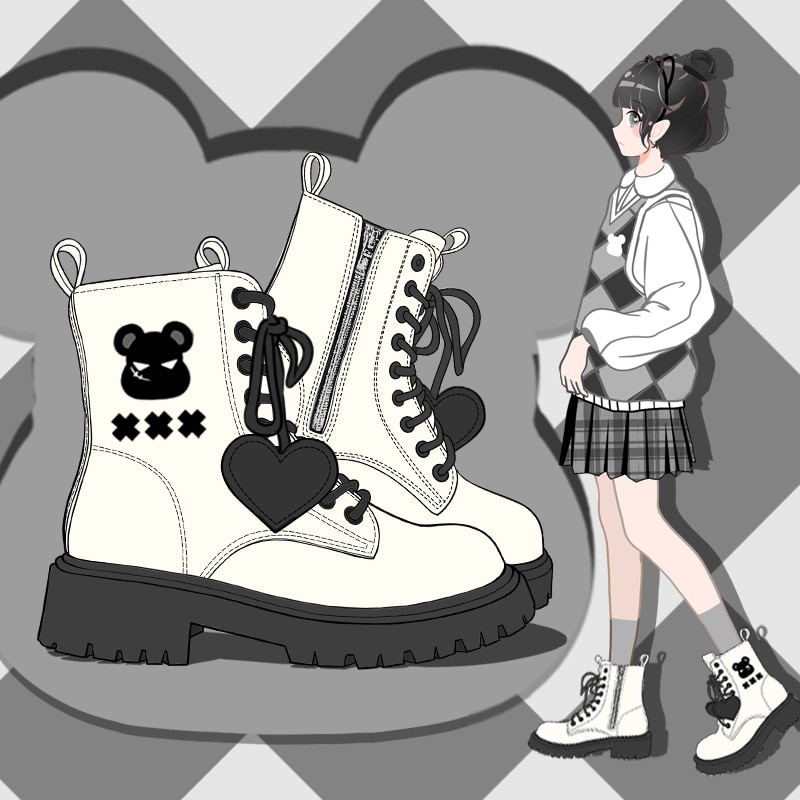 Emo Autumn Women Fashion Amy and Michael Boots for Girls Goth Students Kawaii High Platform Boot Alt Gothic Shoes Lace Up Shoe
