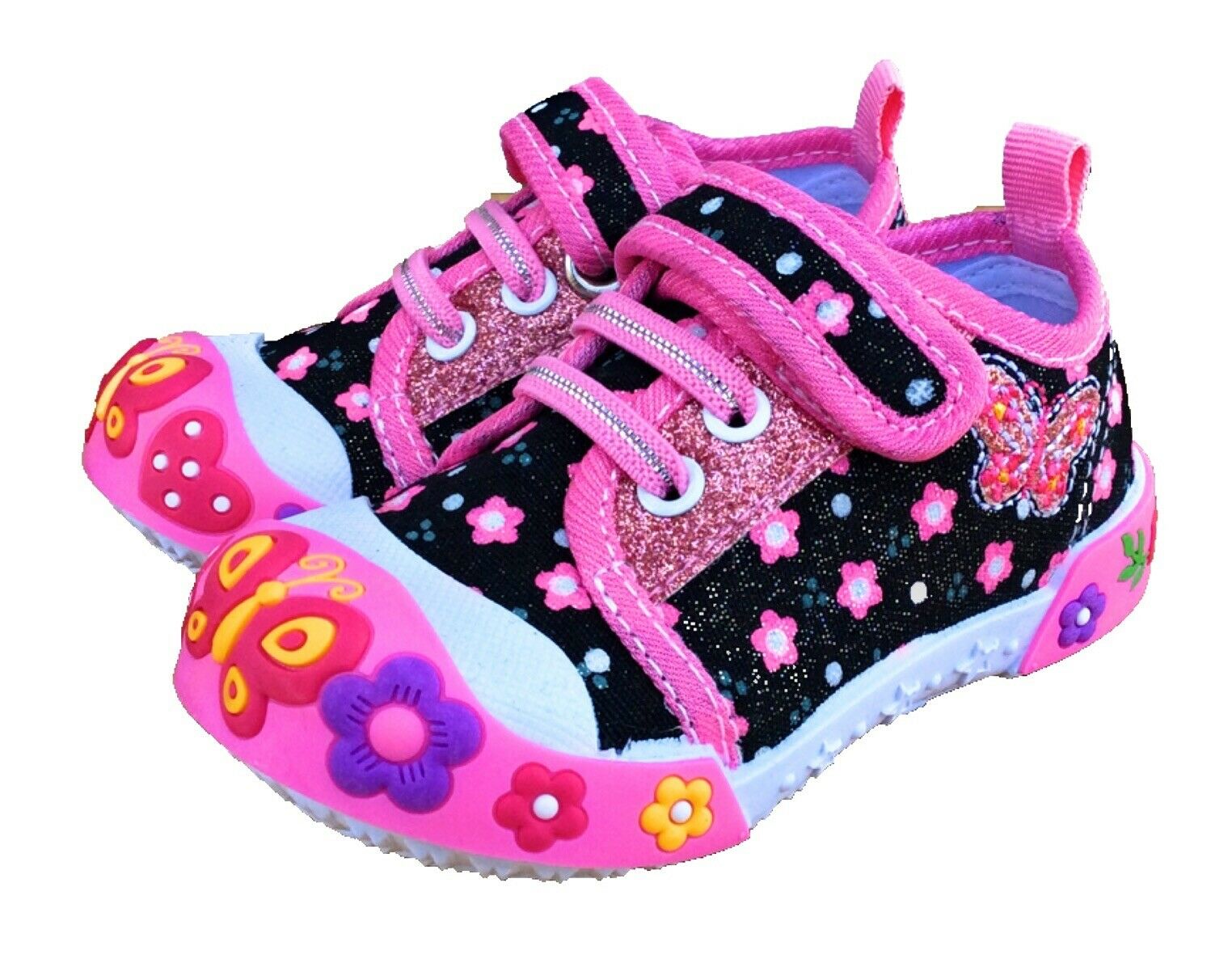 ENARI Baby Toddler Girl Shoes Size 7 Black Pink Sneakers