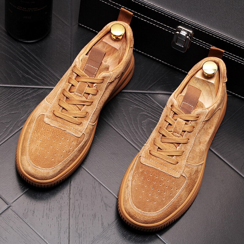 England style mens fashion flat shoes cow suede leather platform shoe summer breathable sneakers youth city boy dress footwear