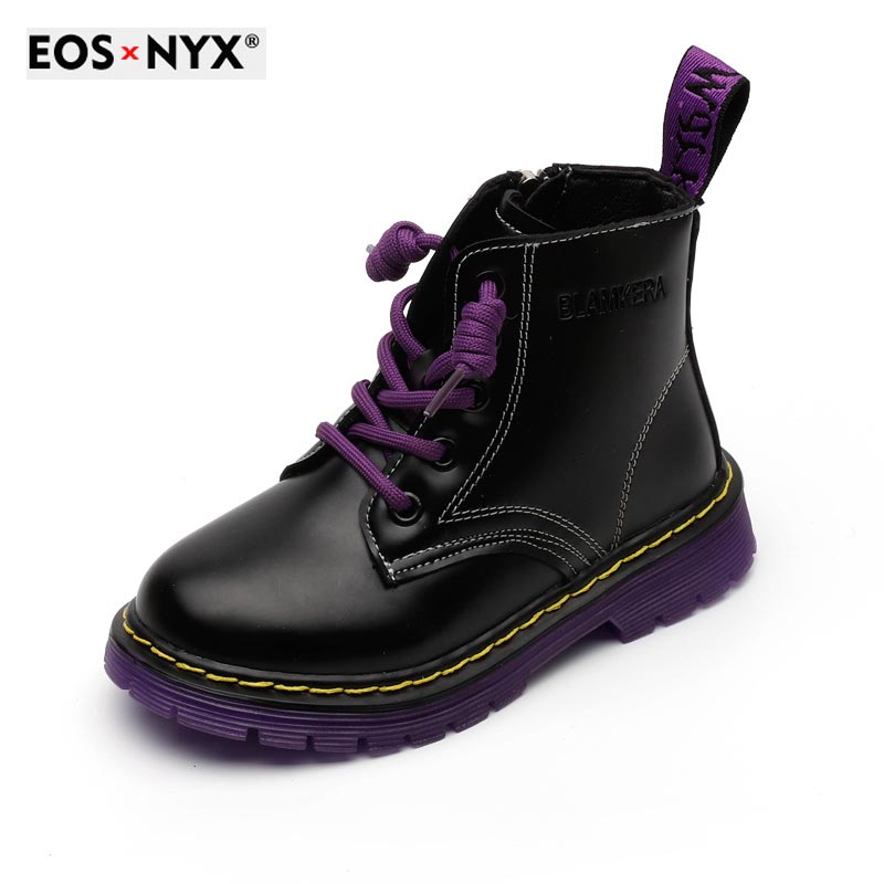 EOSNYX Kid Boots 2021 New Autumn Winter Plus Warm Shoes for Girls Boys Fashion Leather Boots Soft Bottom Non-slip Children Shoes