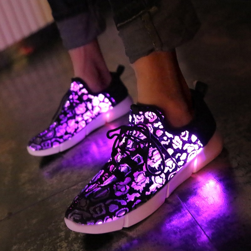 EU#25-47 Led Shoes USB chargeable glowing Sneakers Fiber Optic White shoes for girls boys men women party wedding shoes