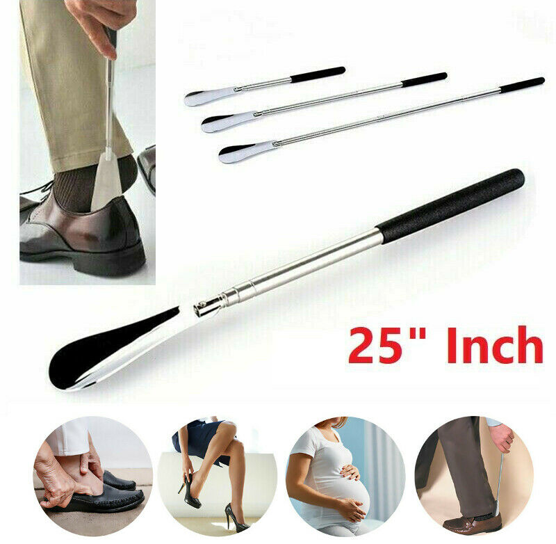 Extra Long Handle Shoe Horn Stainless Steel 25" Handled Metal Shoehorn Horns NEW