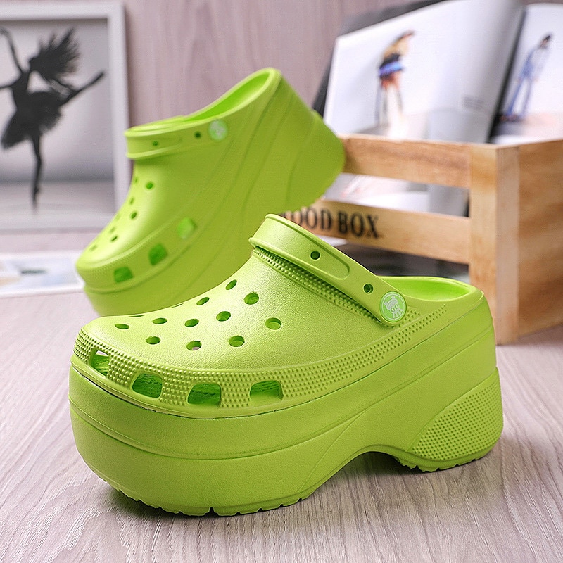 FAKUNTN Summer Green Platform High Heels Sandals Non-slip Wedges shoes for Women 10 cm Increase Fashion Garden Shoes