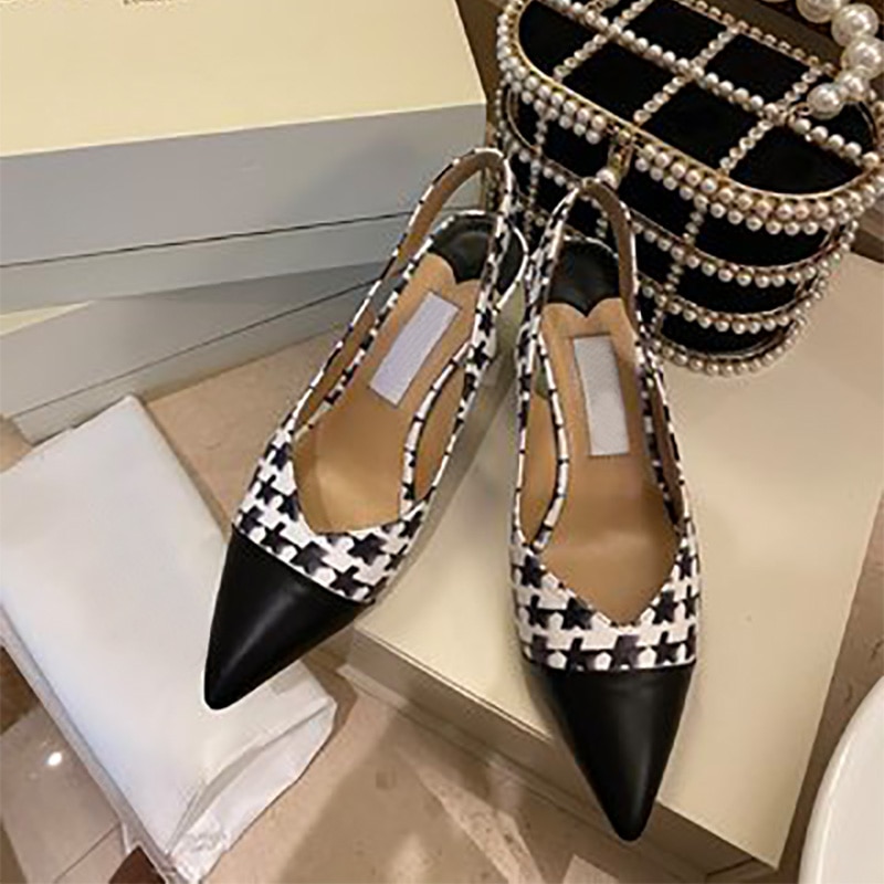 Fall 2021 New Single Shoes Women's Black And White Grid Leather Handmade Professional Dress Women's Shoes Size 34-41