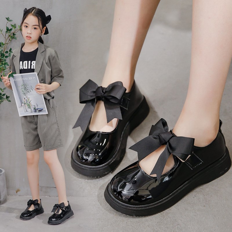 Fashion Bow Girl Dress Dance Spring Shoes For Children Flats Shoes Kids Princess School Patent Leather Shoes 3 5 7 9 11 12 Years