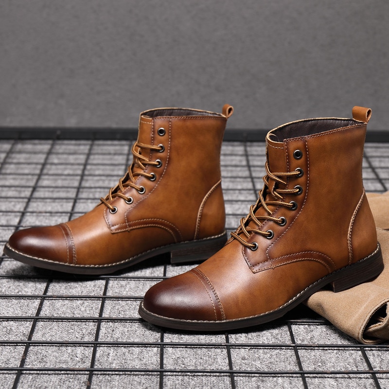 Fashion Brown Ankle Men's Leather Shoes Dress Boots Formal Shoes Men Autumn Winter Cowboy Boots For Men zapatos hombre vestir