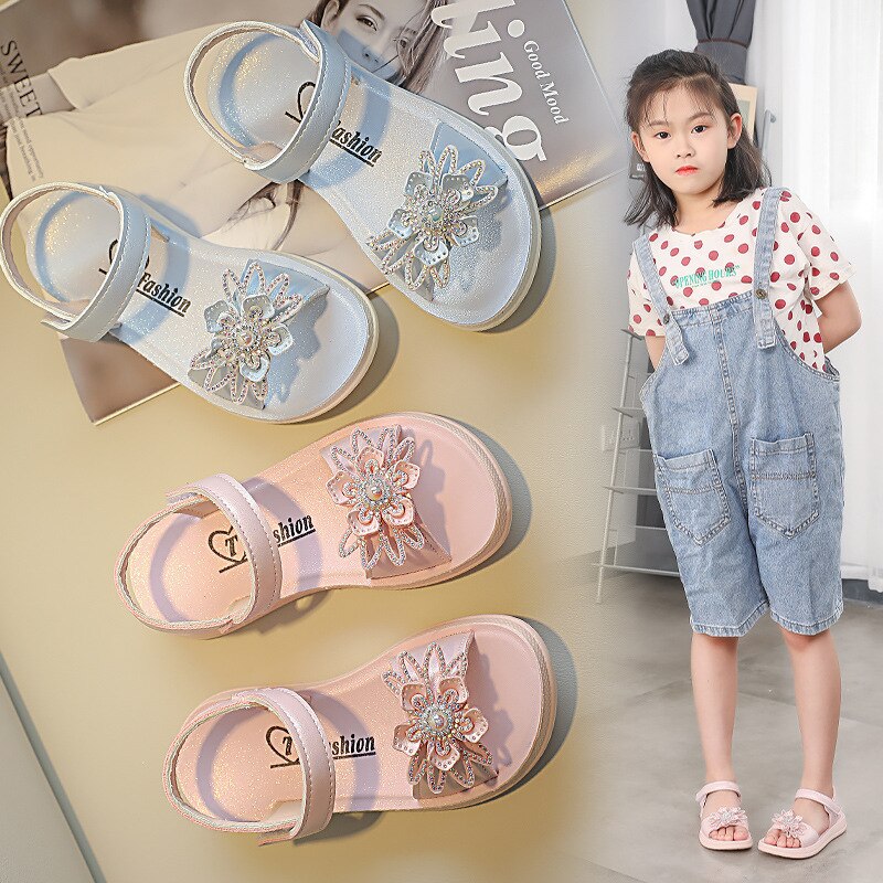 Fashion Crystal Flower Girl Summer 2021 Sandals Kid Princess Dress Shoes For Children'S Beach Shoe 3 4 5 6 7 8 9 10 11 12 Years