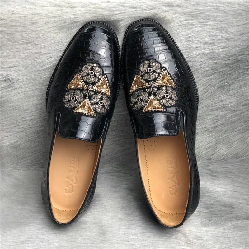 Fashion Designer Authentic Crocodile Skin Men's Shiny Dress Shoes Genuine Exotic Alligator Leather Male Slip-on Spangle Loafers