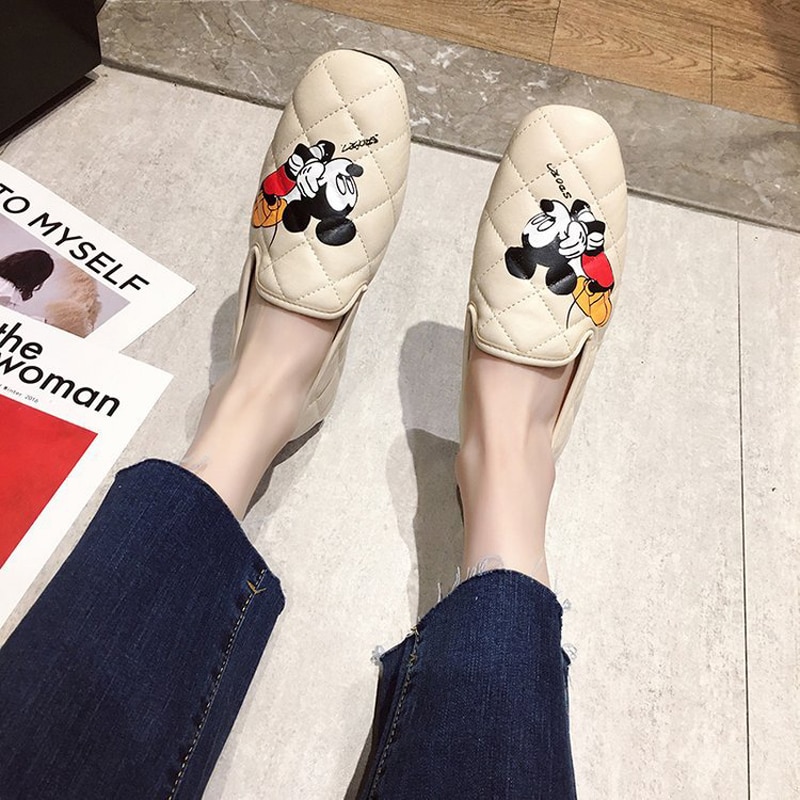 Fashion Disney Micky Slip On Women Shoes Sexy Casual Solid Ladies Flats High Quality Soft Elegant Woman Walking Shoes
