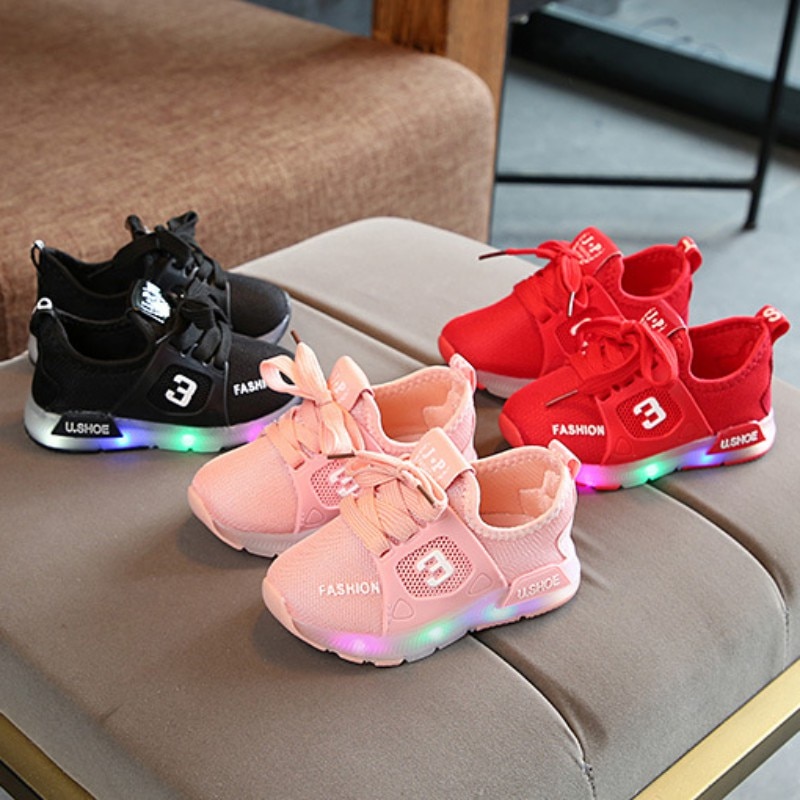 Fashion LED Girl Boys Sports Casual Shoes Toddler Infant Anti-slip First Walkers Shoes Children Shoes