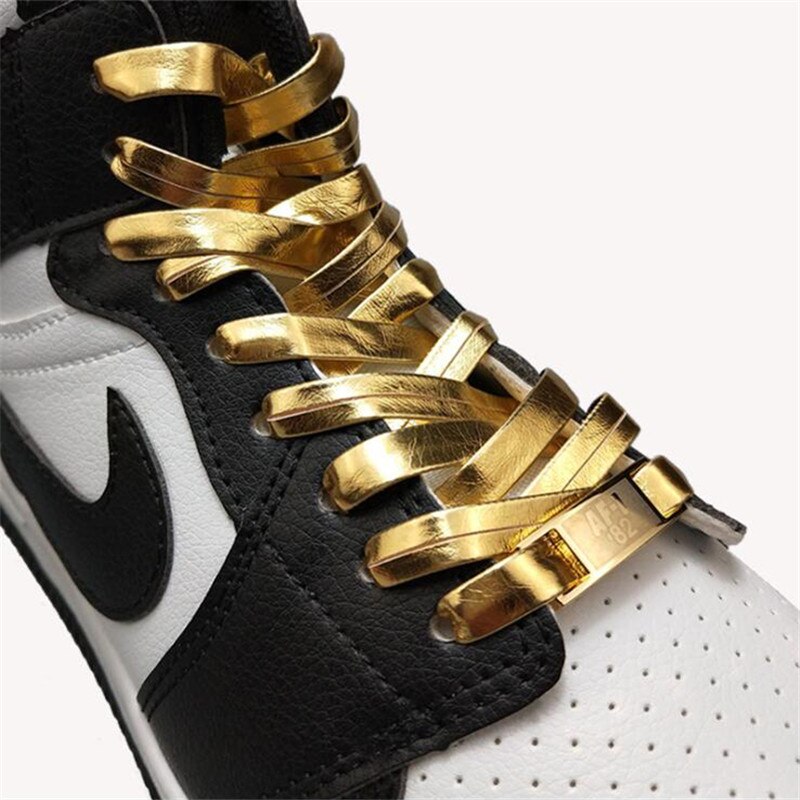 Fashion Microfiber Soft Leather Laser Silver Gold Shoelaces 120cm Women Men Sports Casual Basketball Shoes Laces