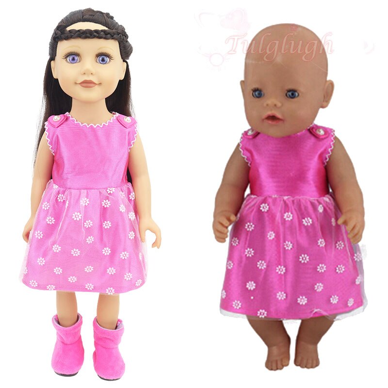 Fashion Summer Plum Red Dress Wear For 18Inch American Doll & 43cm New Born Baby Doll Clothes Accessories