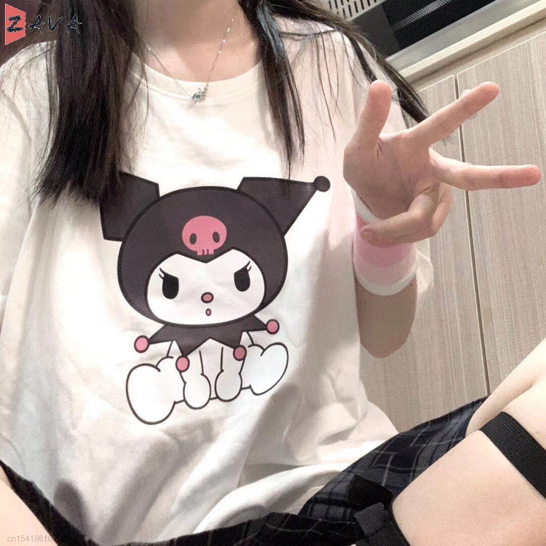 Fashion Women Y2k Tshirt Summer Female Student Lady Cartoon Kuromied Print Loose T-shirt Top Harajuku Casual Cool Girls Clothes