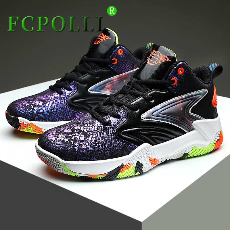 Fcpolli Outdoor Shoes Boy Mid-Top Basketball Sneakers Male Luxury Brand Youth Basketball Shoe Anti-Slip Sport Trainers Kids