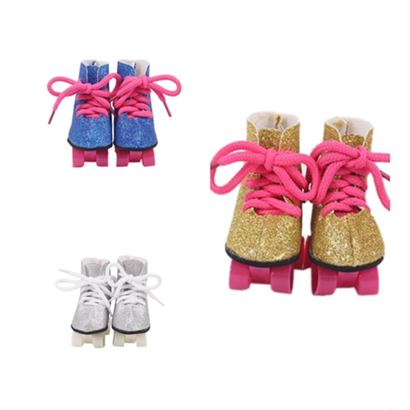 Fit 17 inch 43cm Doll Shoes Baby New Born Doll Accessories Blue Yellow White Pulley Shoes For Baby BirthdayGift