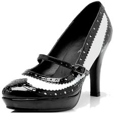 Flapper Black & White Wingtips Mary Jane Gangster High Heel Pumps Costume Shoes