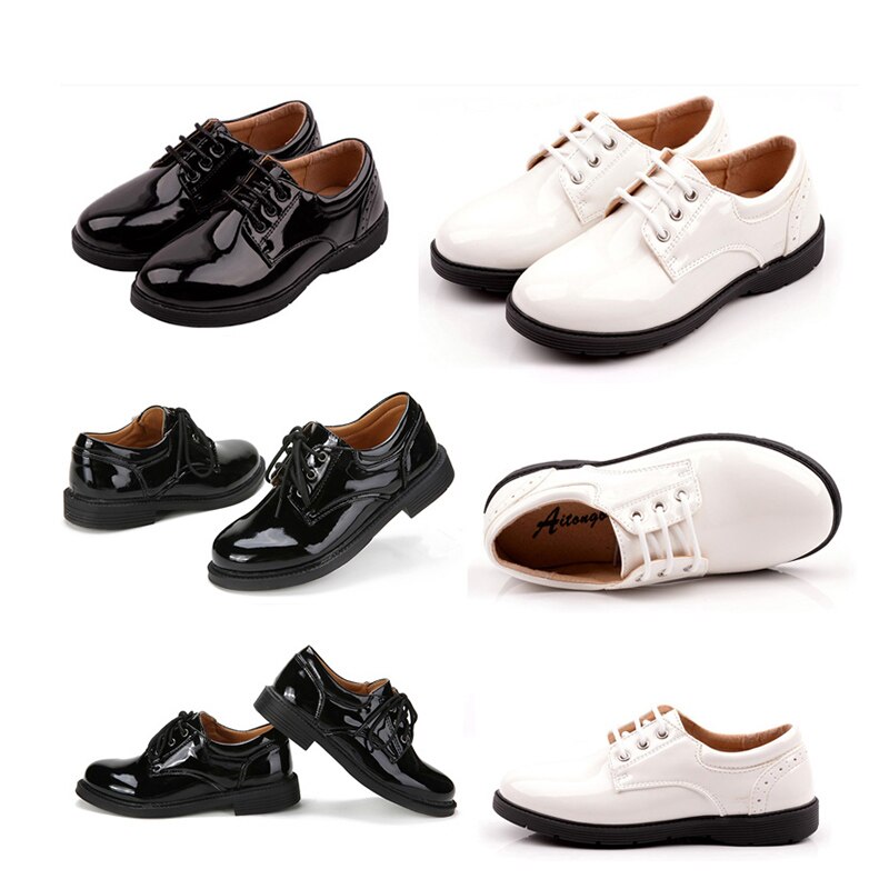 Flower Children Boys Black Leather Stage Dance Dress Shoes For Kids Big Boys Party Wedding Shoes 6 8 10 14 16 18 Years New