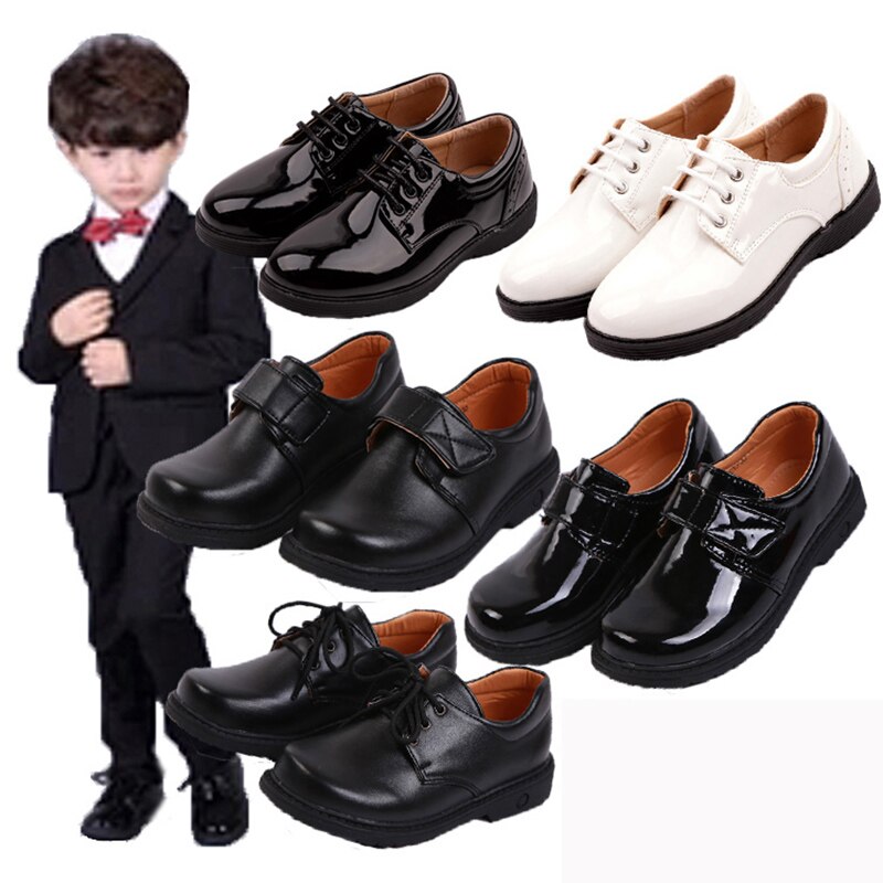 Flower Children Boys Black Patent Leather Stage Dance Dress Shoes For Teens Boys Party Wedding Shoes 6 8 10 14 16 18 Years New 5