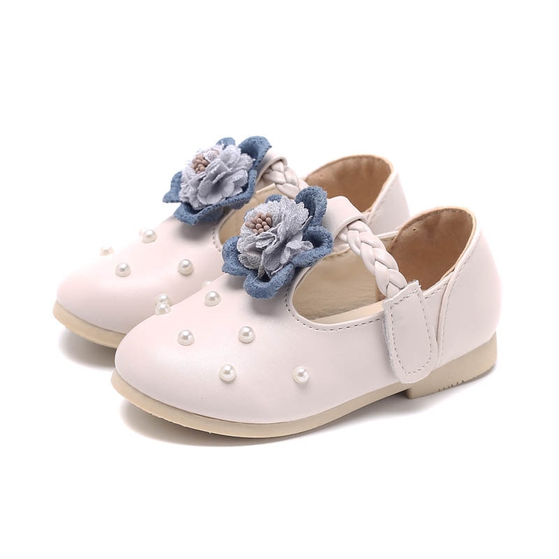 Flower Children Toddler Baby Girls Pearl Beading Princess Shoes For Little Girls England Party Wedding Leather Dress Shoes New