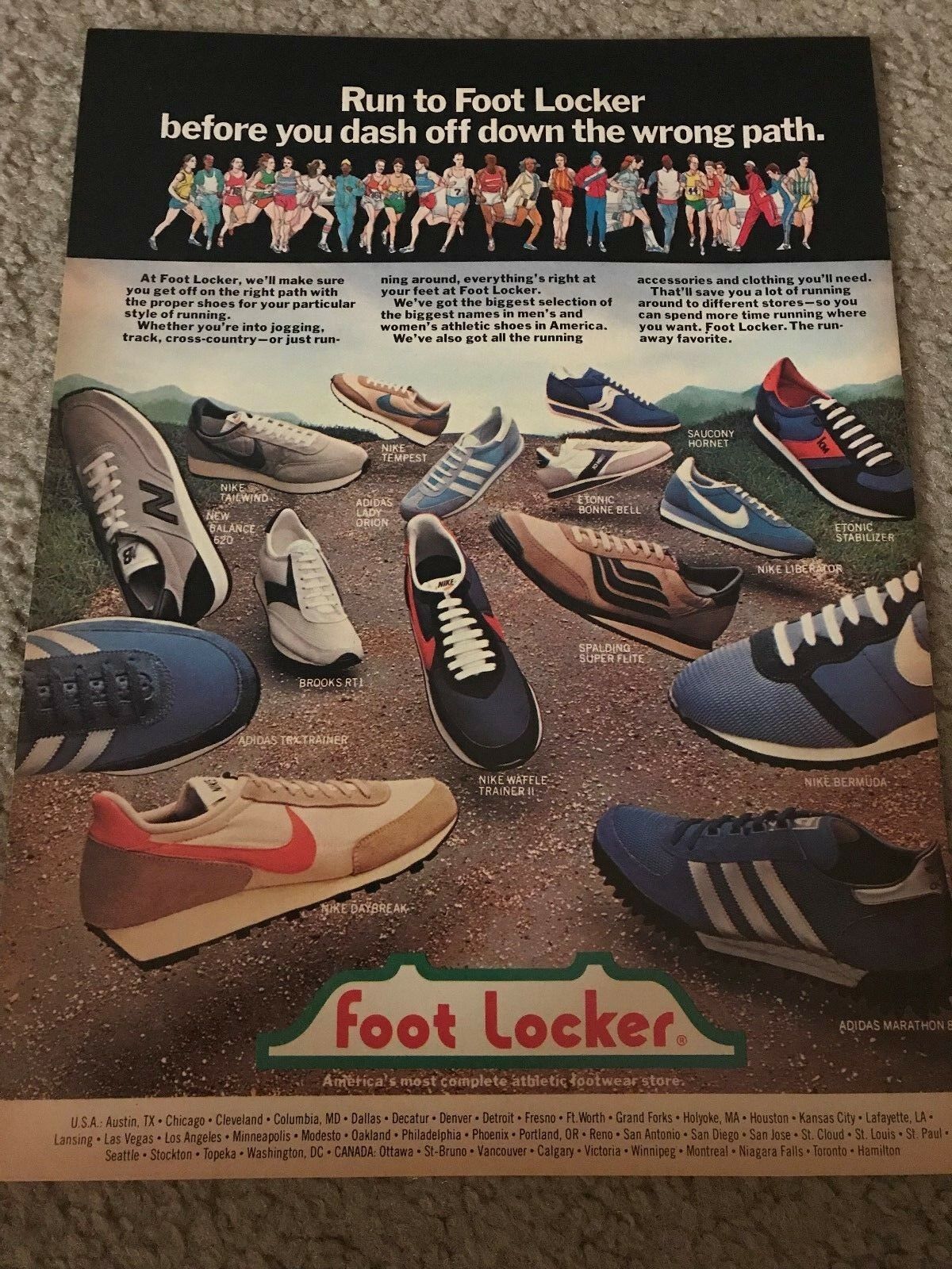 FOOT LOCKER NIKE WAFFLE TRAINER DAYBREAK TAILWIND Shoes Poster Print Ad 1970s