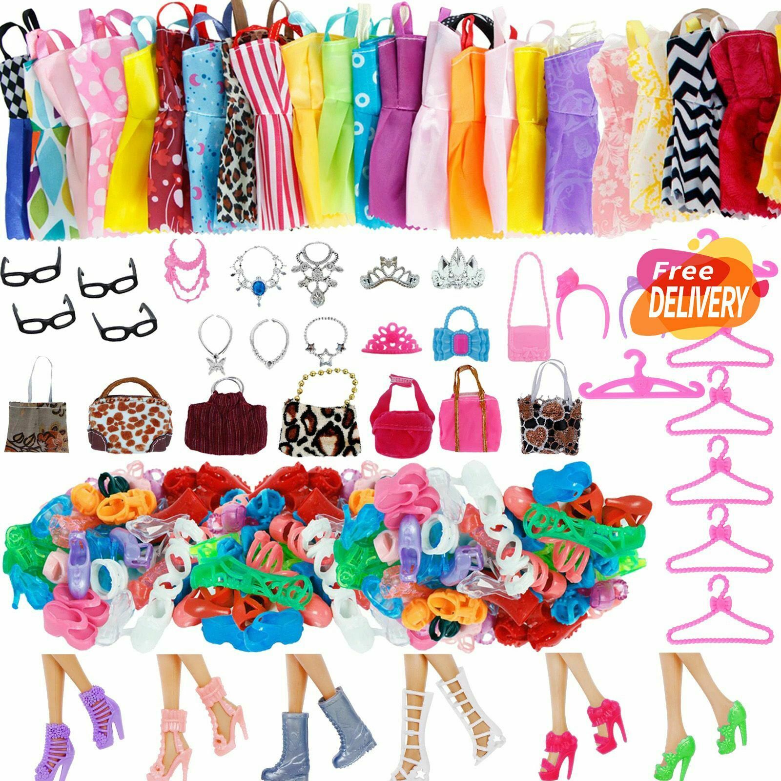 For Barbie Doll Clothes Accessories Party Dress Outfit Glasses Shoes Big Lot