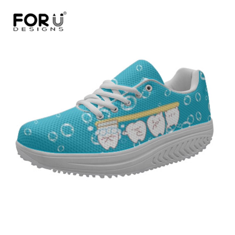 FORUDESIGNS Cute Cartoon Dentist Flat Shoes Women's Nursing Shoes Casual Sneakers for Women Comfort Breathable Footwear Flats