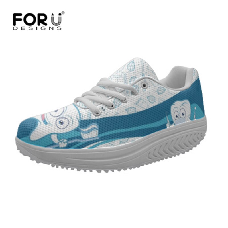 FORUDESIGNS Cute Cartoon Tooth Print Dentist Shoes Women's Casual Sneakers Female Flats Comfort Walking Footwear for Women