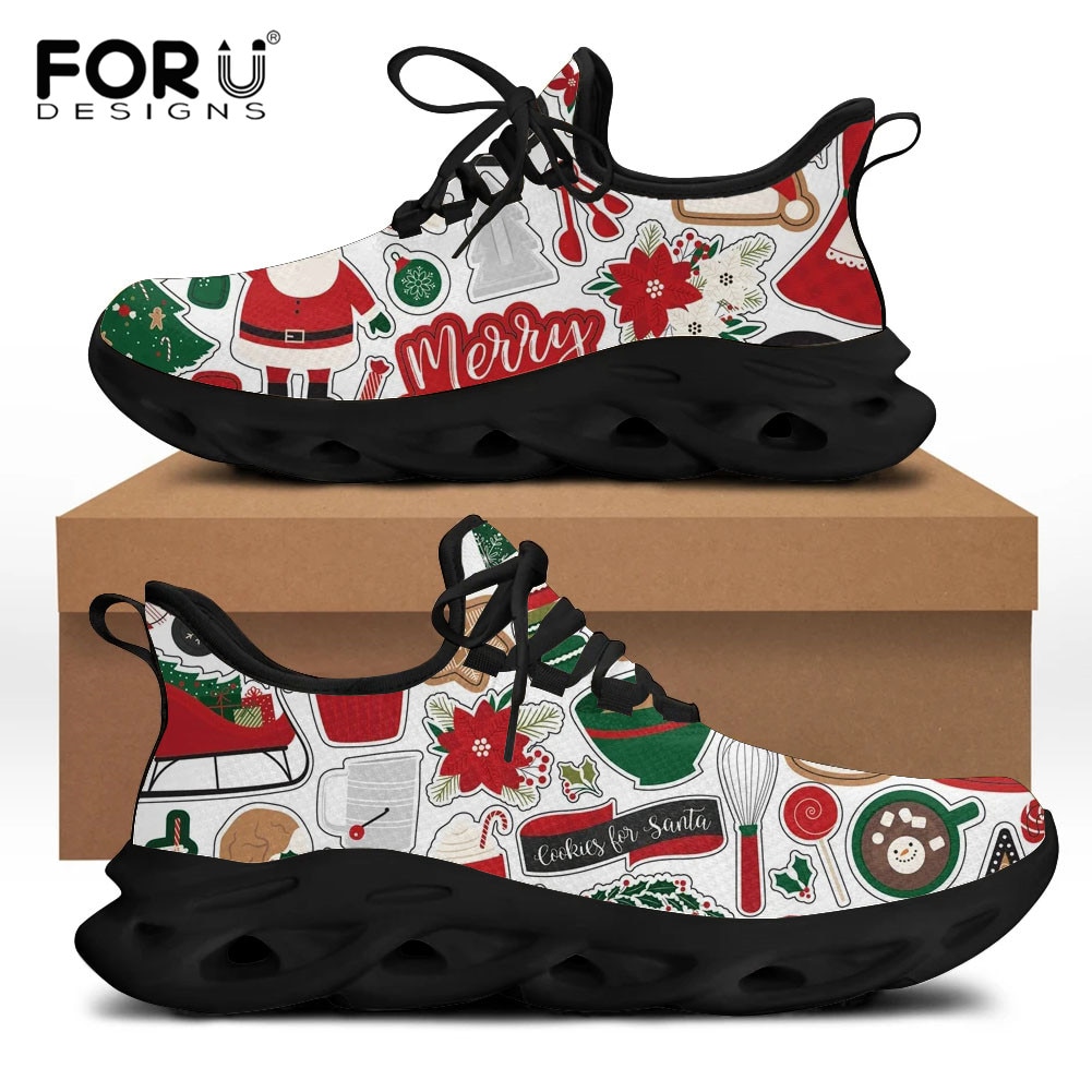 FORUDESIGNS Cute Christmas Santa Claus Sneakers for Women Female Casual Flats Xmas Gift Comfort Outdoor Walking Shoes for Girls