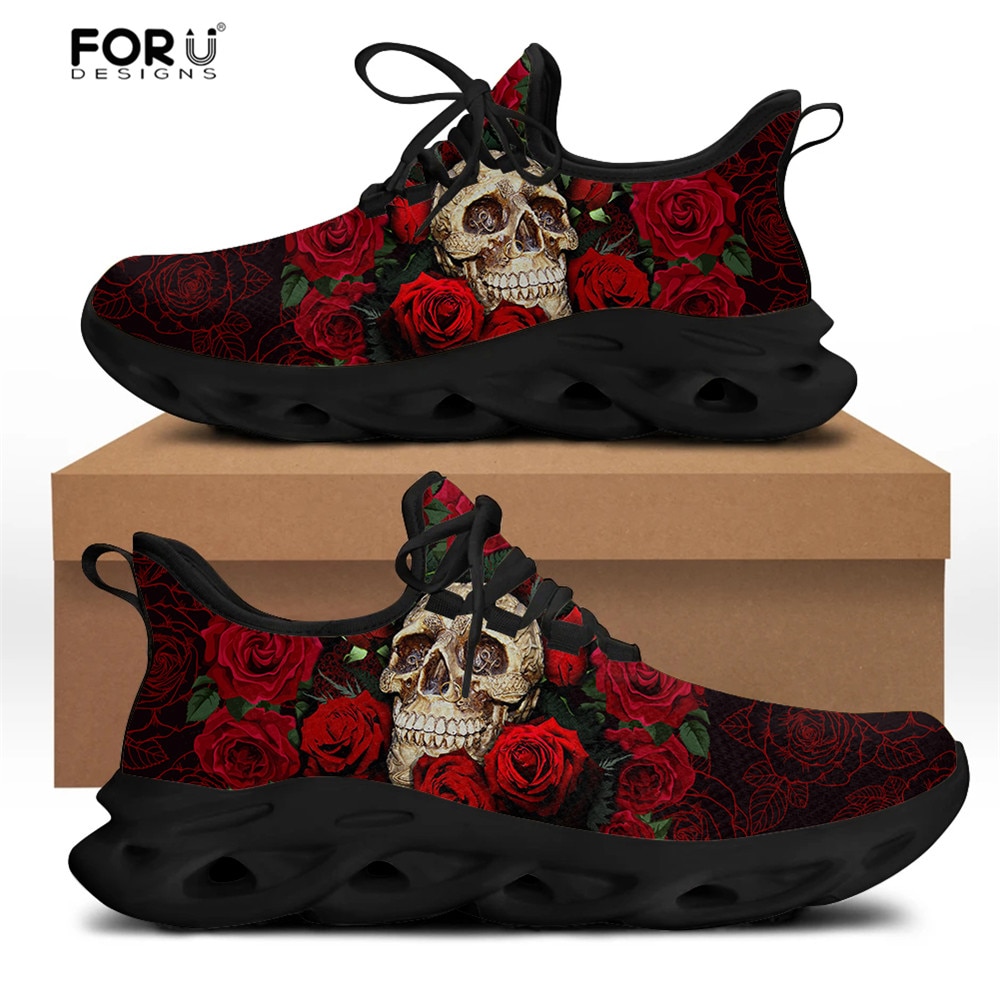 FORUDESIGNS Drop Ship 1pcs Skull with Rose 3D Pattern Men's Shoes Casual Sneakers Lace Up Comfort Youth Boys Student Flats Shoes