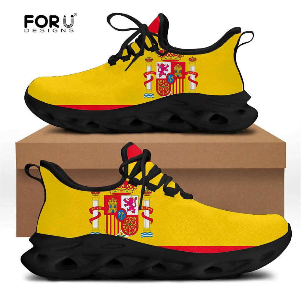 FORUDESIGNS Retro Spanish Flag 3D Pattern Casual Men Shoes Flats Sneakers for Teen Boys Comfortable Breathable Men's Walking