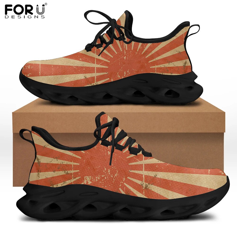 FORUDESIGNS Sneakers Flats Shoes for Women Fashion Lighted Spring/Autumn Walking Footwear Japan Flag Printed Ladies Shoes