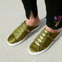 Free People Shoes | Free People Satin Naples Slip On Fashion Sneakers | Color: Green | Size: 9.510